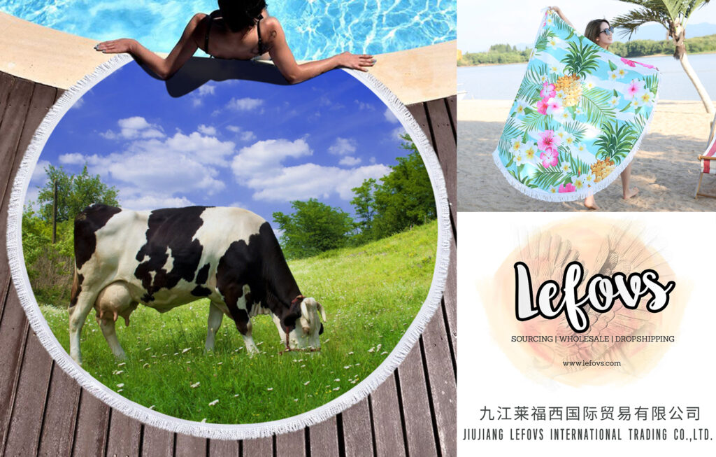 Printed 3D Cows Round Beach Towel 1 3D Cows Printed Round Beach Towel (5)