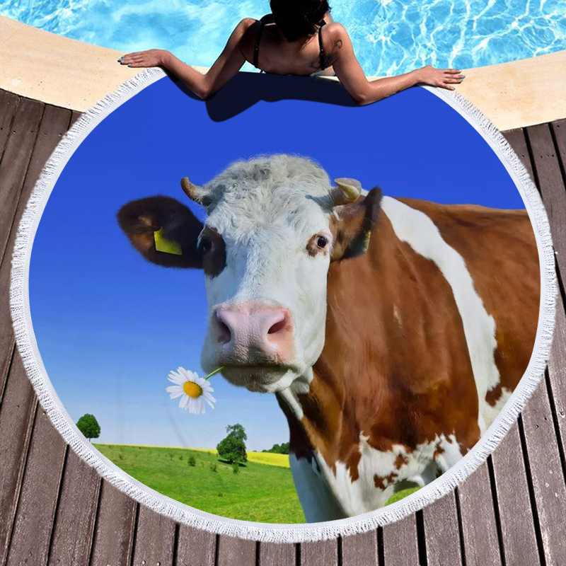 Printed 3D Cows Round Beach Towel 8 3D Cows Printed Round Beach Towel 7