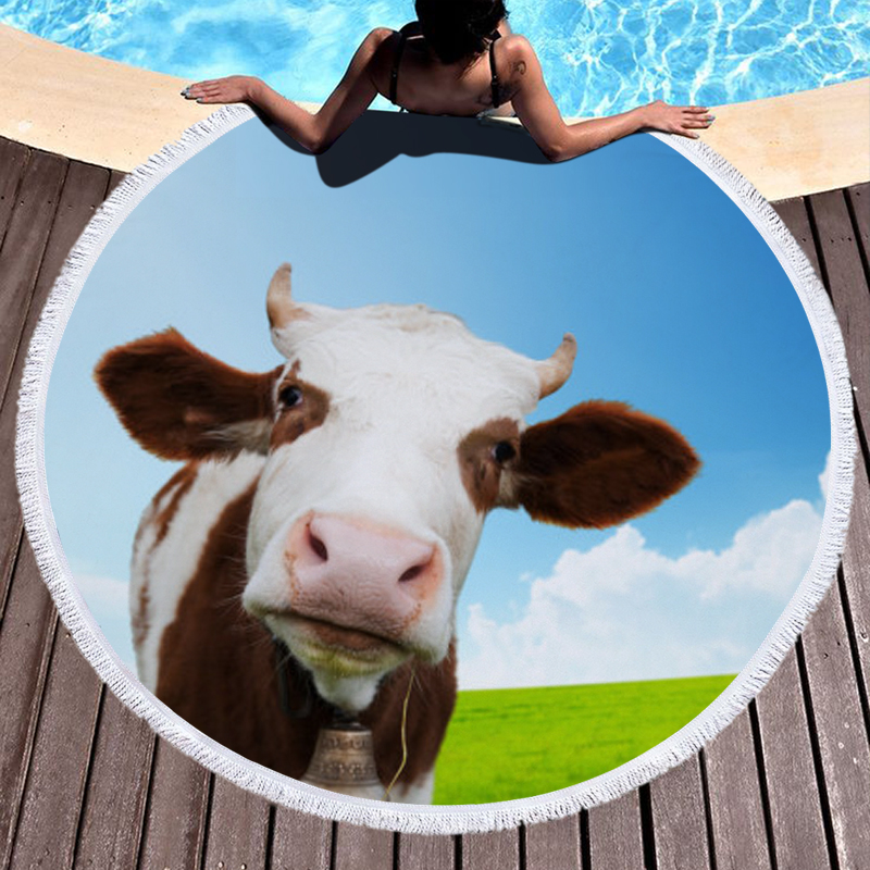 Printed 3D Cows Round Beach Towel 9 3D Cows Printed Round Beach Towel 8