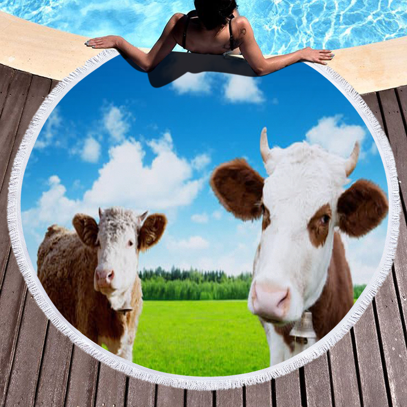 Printed 3D Cows Round Beach Towel 10 3D Cows Printed Round Beach Towel 9