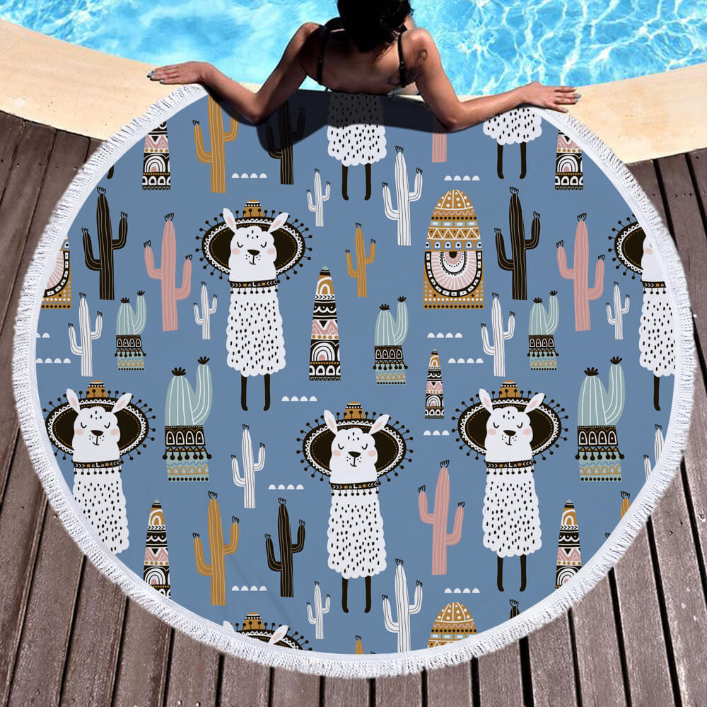 Alpaca Round Beach Towel 2 Alpaca Round Beach Towel 1