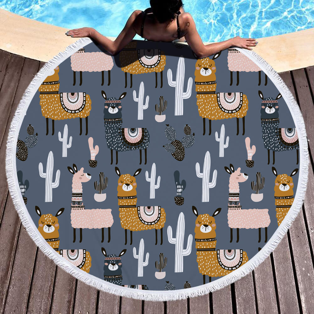 Alpaca Round Beach Towel 4 Alpaca Round Beach Towel 3