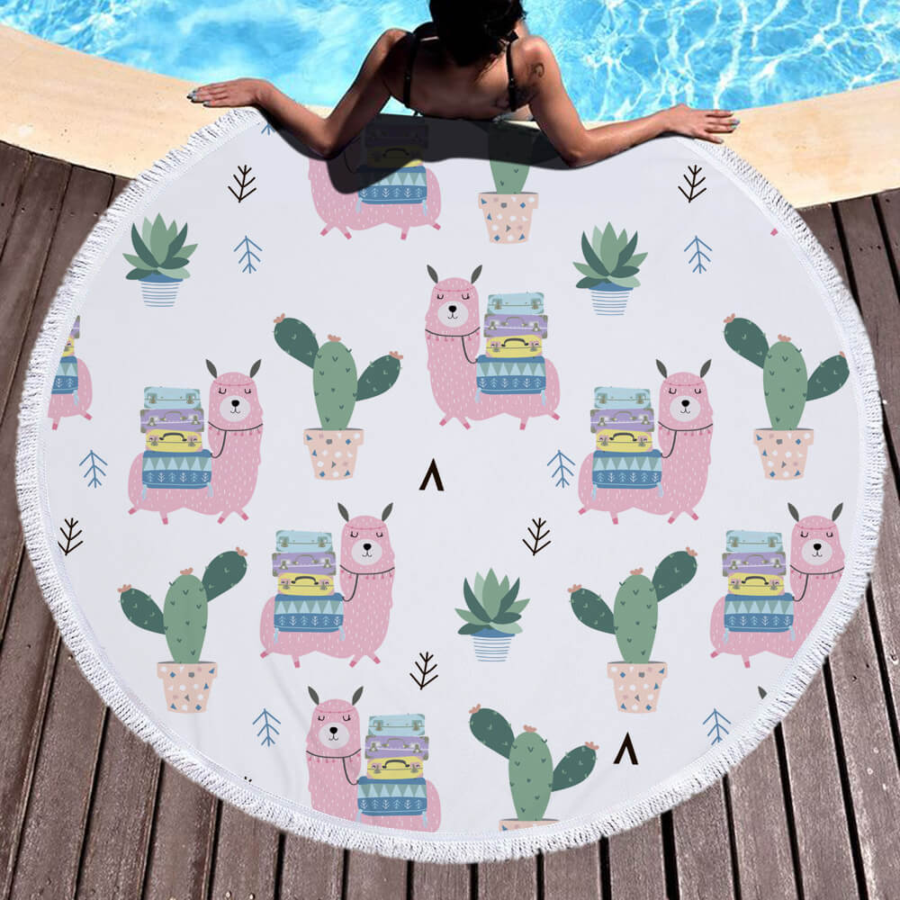Alpaca Round Beach Towel 5 Alpaca Round Beach Towel 4