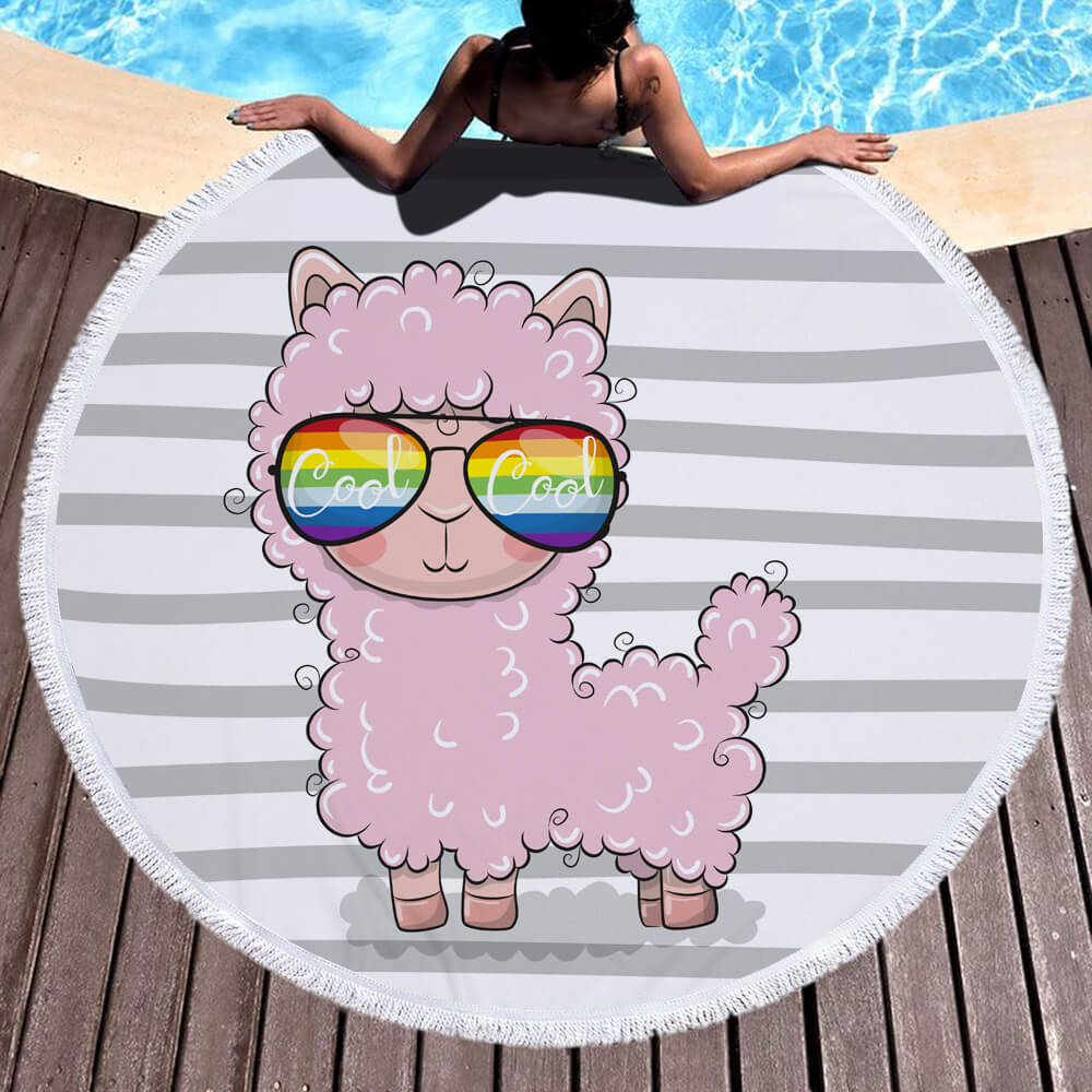 Alpaca Round Beach Towel 6 Alpaca Round Beach Towel 5