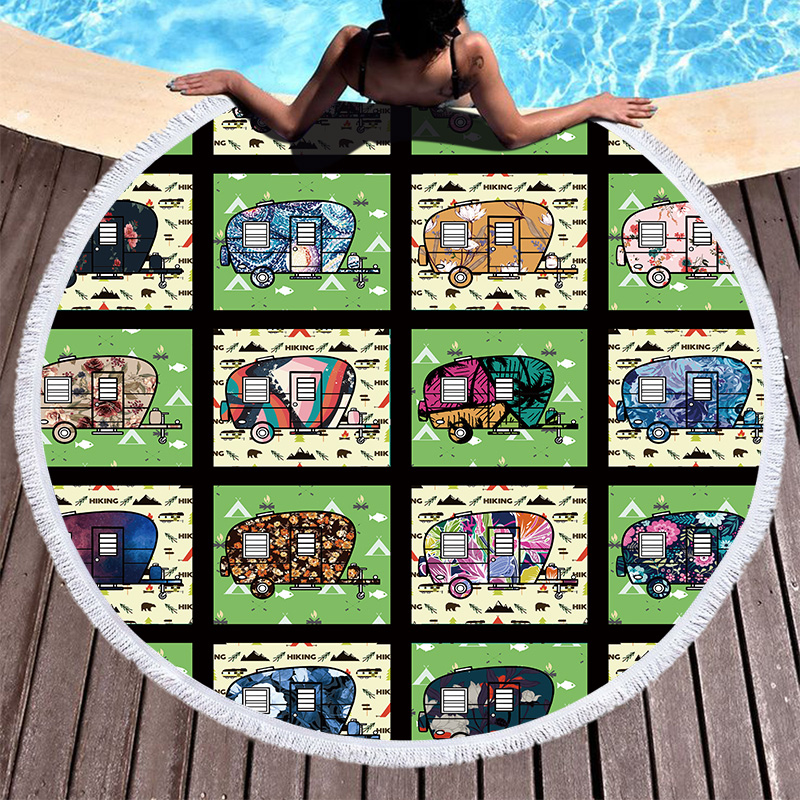 Camper Camping Round Blanket Towel 9 Camper Camping Round Beach Towel 8