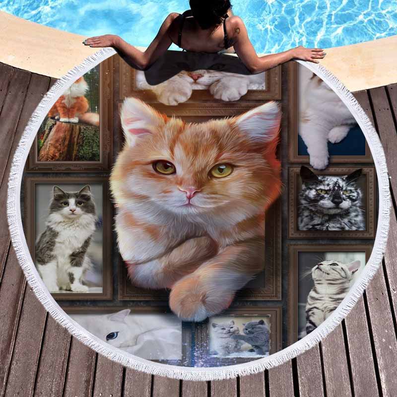 Cat Animals Round Beach Towel 12 Cat Animals Round Beach Towel 11