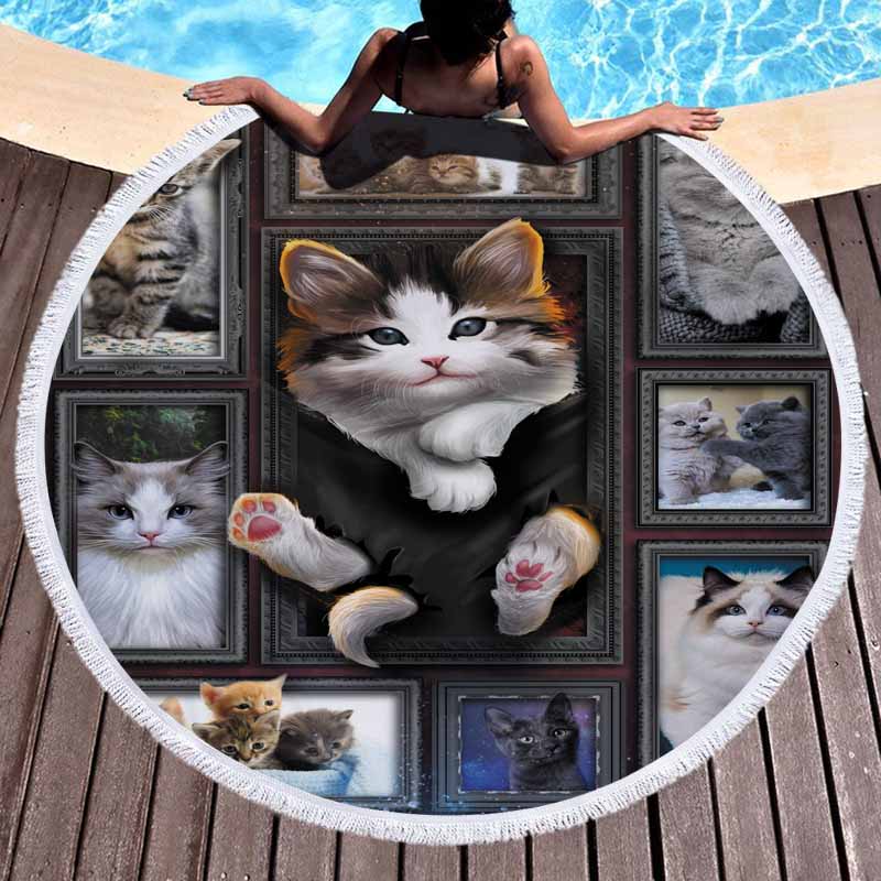 Cat Animals Round Beach Towel 3 Cat Animals Round Beach Towel 2