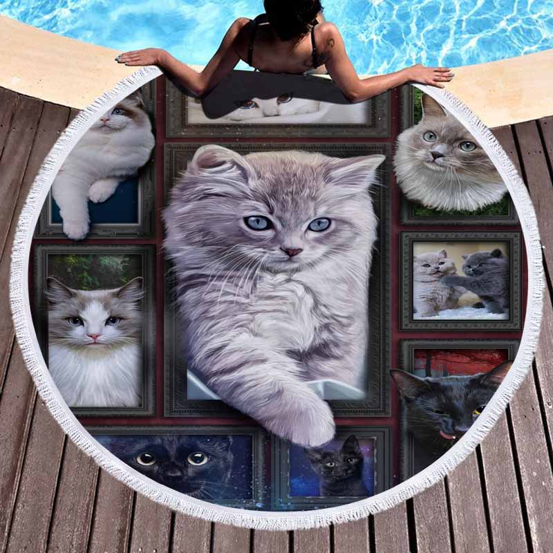 Cat Animals Round Beach Towel 4 Cat Animals Round Beach Towel 3