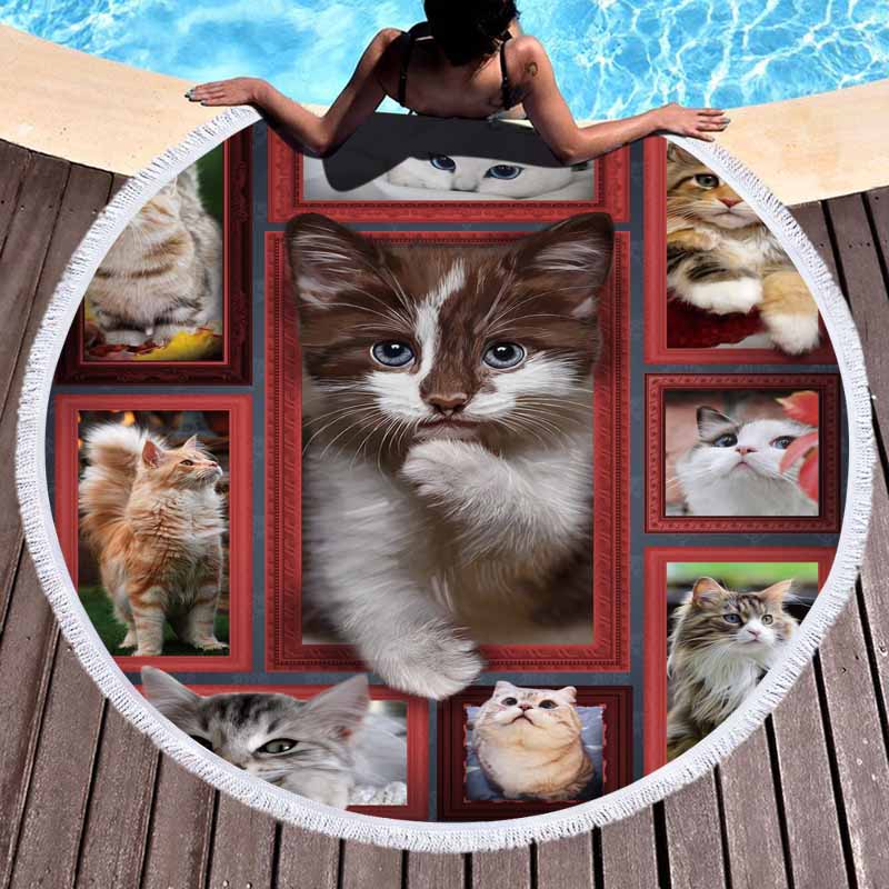 Cat Animals Round Beach Towel 5 Cat Animals Round Beach Towel 4