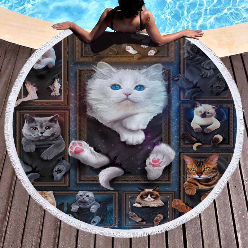 Cat Animals Round Beach Towel 6 Cat Animals Round Beach Towel 5