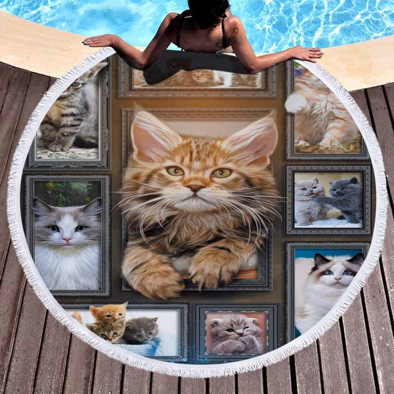Cat Animals Round Beach Towel 7 Cat Animals Round Beach Towel 6