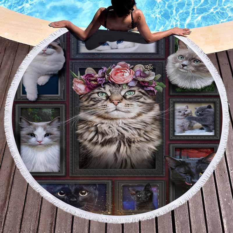 Cat Animals Round Beach Towel 8 Cat Animals Round Beach Towel 7