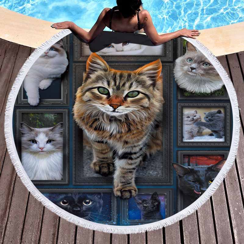 Cat Animals Round Beach Towel 9 Cat Animals Round Beach Towel 8