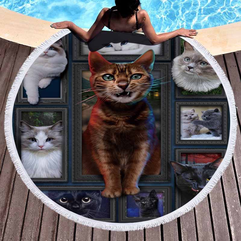 Cat Animals Round Beach Towel 10 Cat Animals Round Beach Towel 9