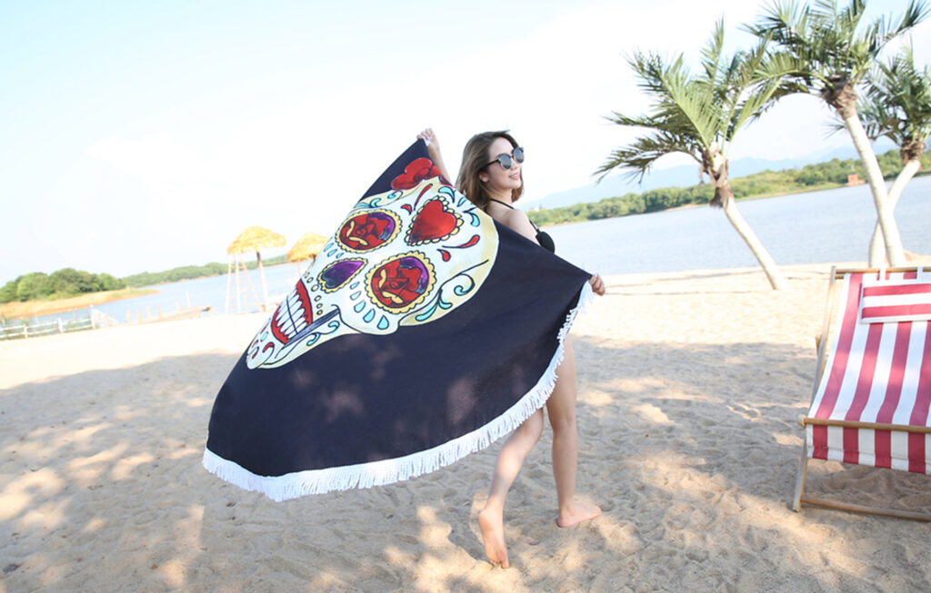Round Beach Towel - Skull 1 Chinese Model Round Beach Towel - Skull
