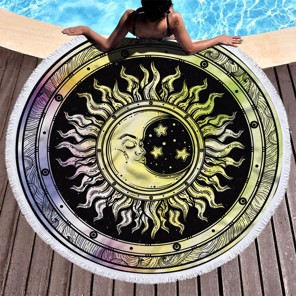 Cloud Star Sun and Moon Round Beach Towel 2 Cloud Star Sun and Moon Round Beach Towel 1