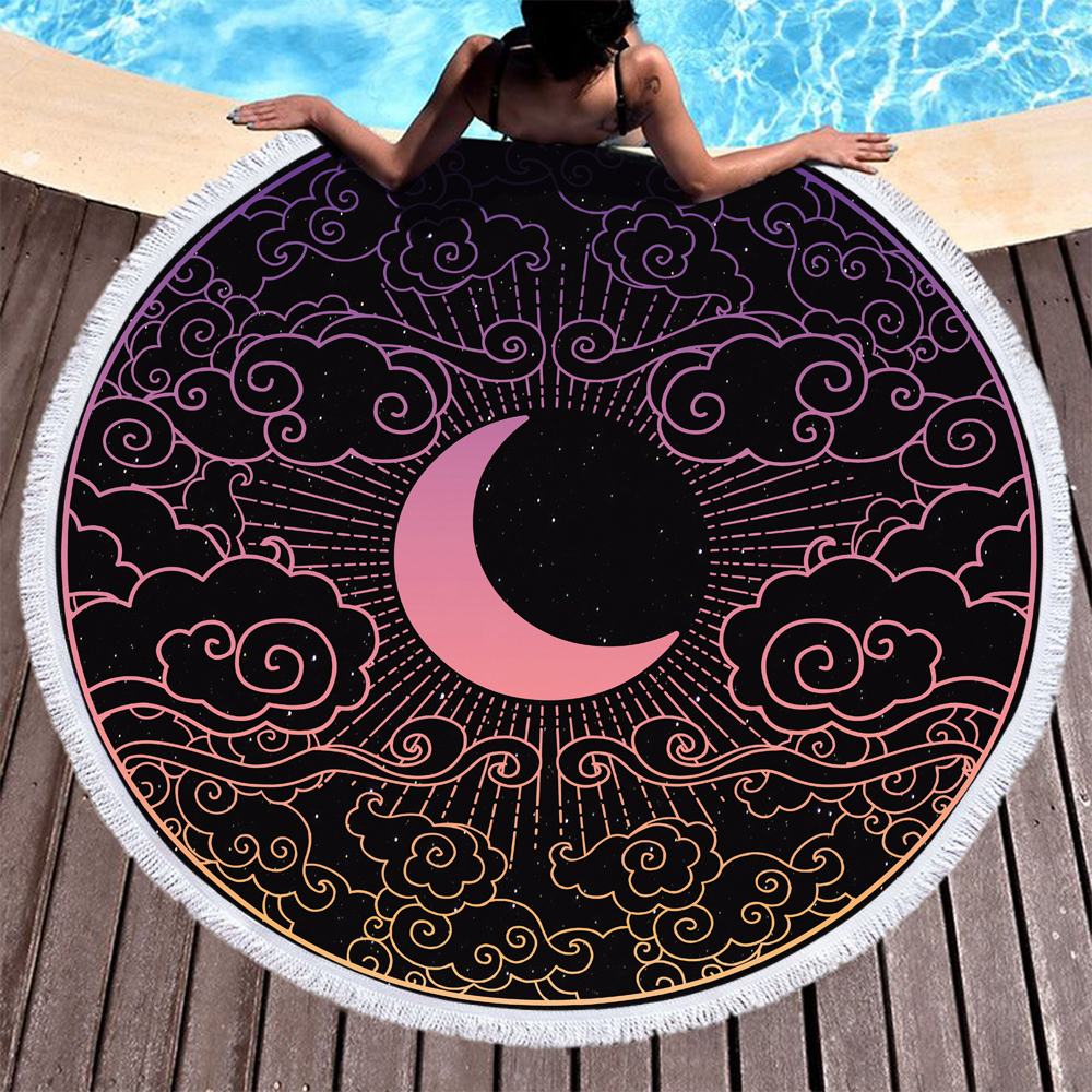 Cloud Star Sun and Moon Round Beach Towel 4 Cloud Star Sun and Moon Round Beach Towel 3