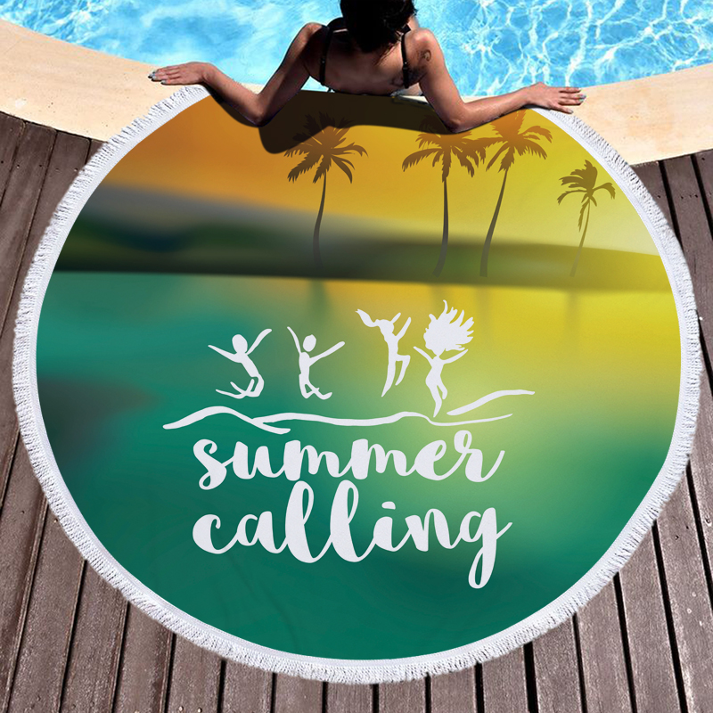 Coconut Tree Hawaii Round Beach Towel 2 Coconut Tree Hawaii Round Beach Towel 1