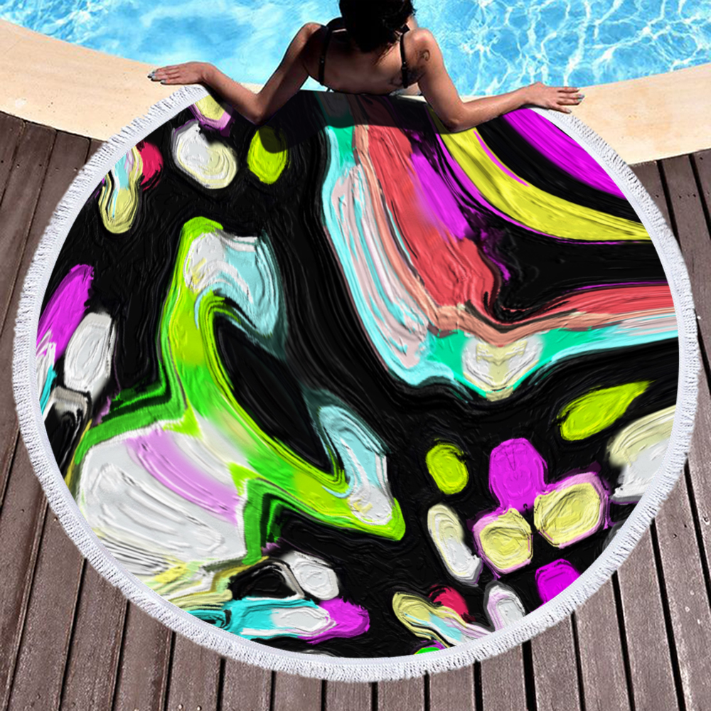 Colorful Abstract Marbling Round Beach Towel 1