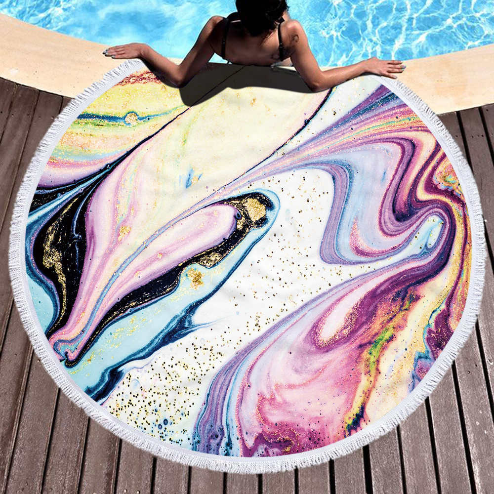 Colorful Abstract Marbling Round Beach Towel 10