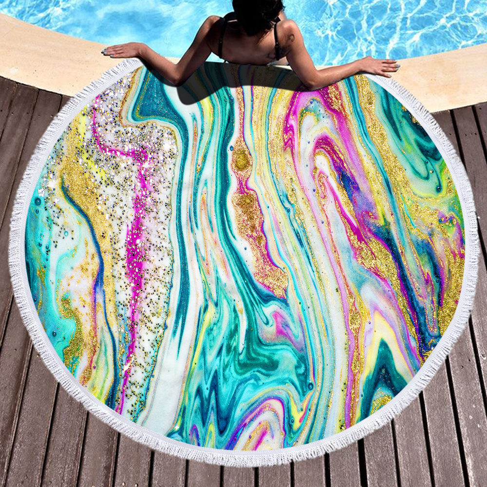 Colorful Abstract Marbling Round Beach Towel 12