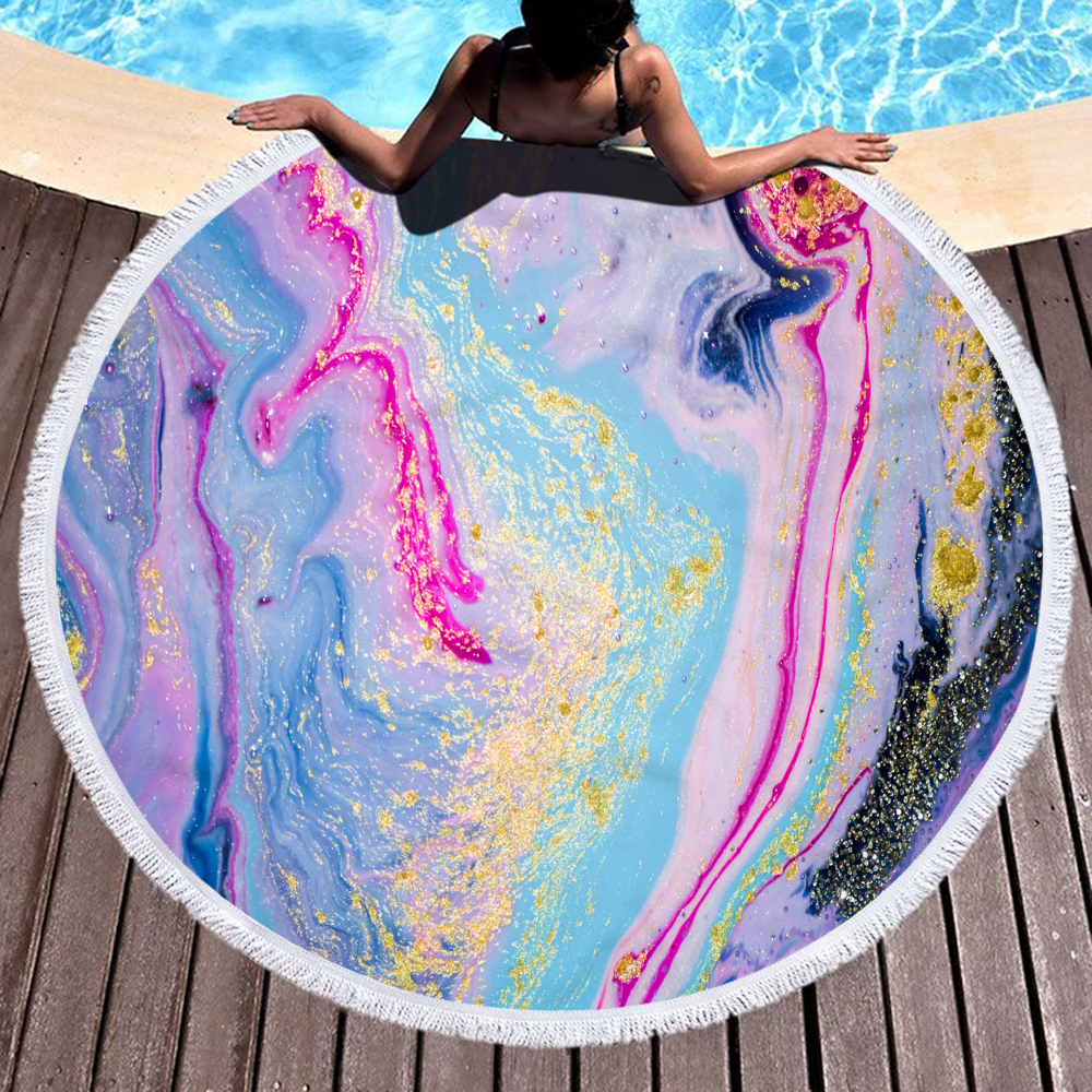 Colorful Abstract Marbling Round Beach Towel 13