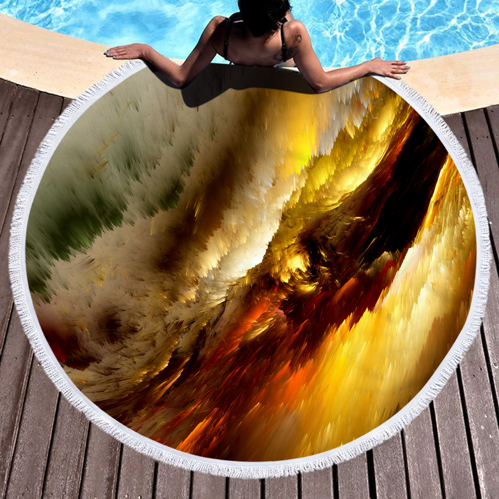 Colorful Abstract Marbling Round Beach Towel 14