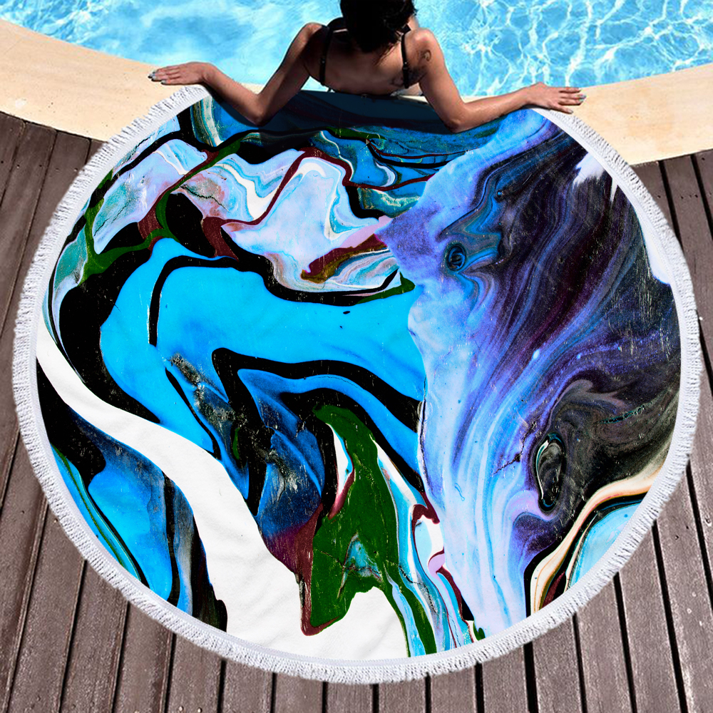 Colorful Abstract Marbling Round Beach Towel 15