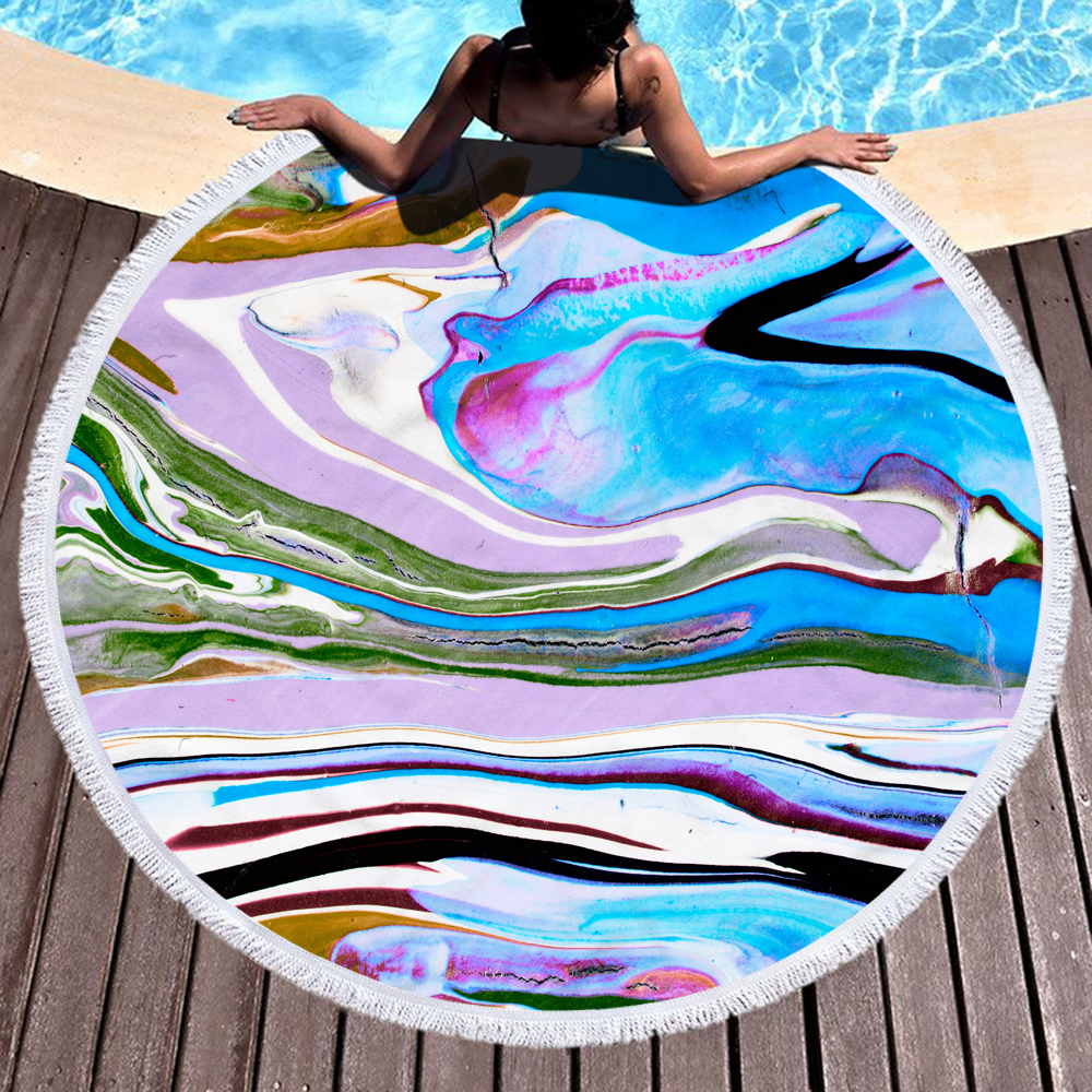 Colorful Abstract Marbling Round Beach Towel 16