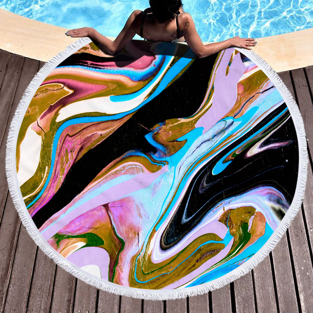 Colorful Abstract Marbling Round Beach Towel 17