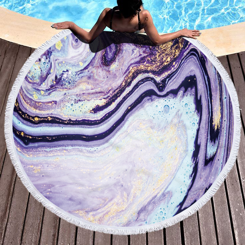 Colorful Abstract Marbling Round Beach Towel 18