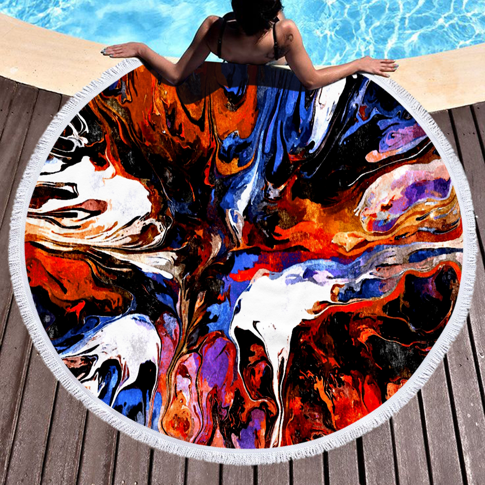 Colorful Abstract Marbling Round Beach Towel 2