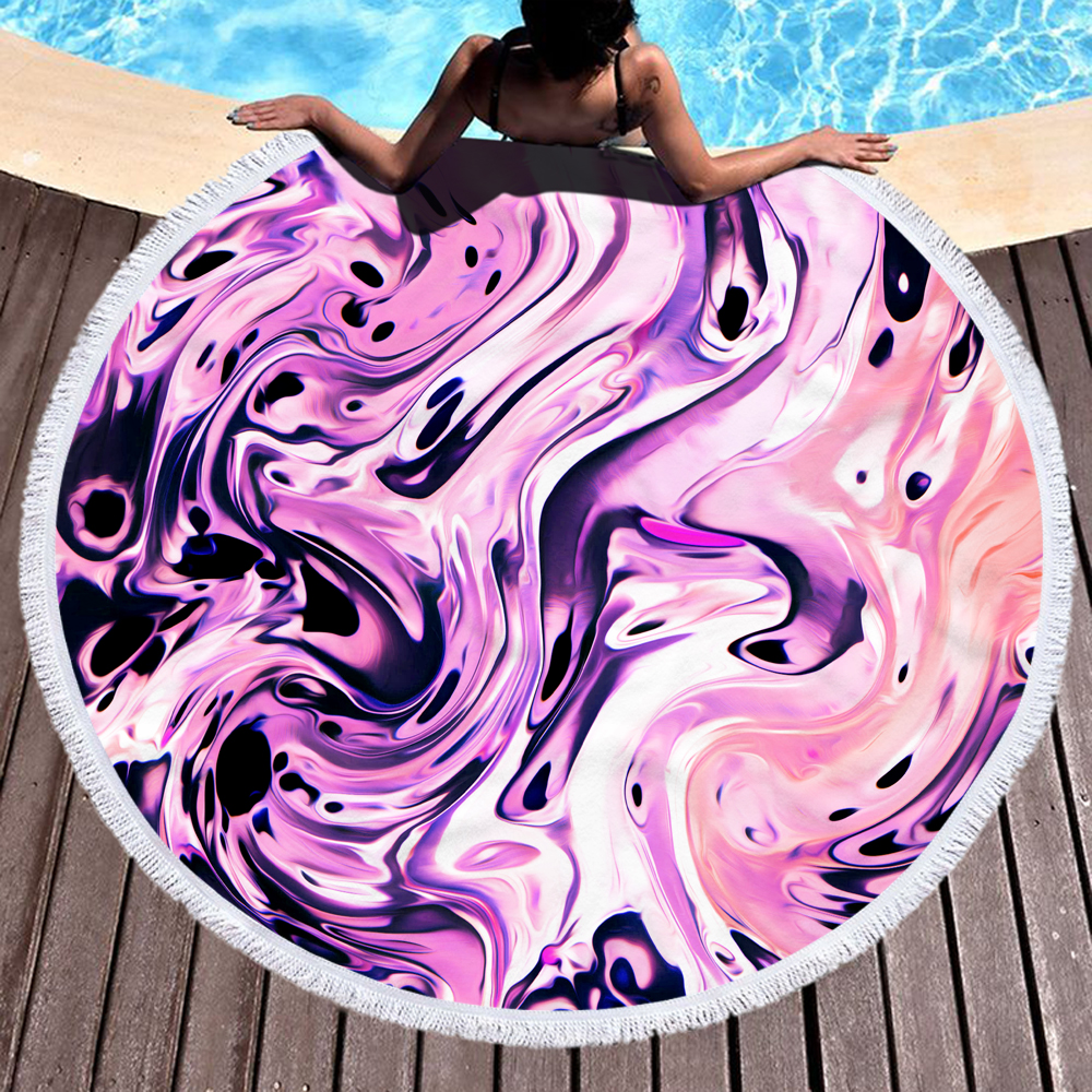 Colorful Abstract Marbling Round Beach Towel 20
