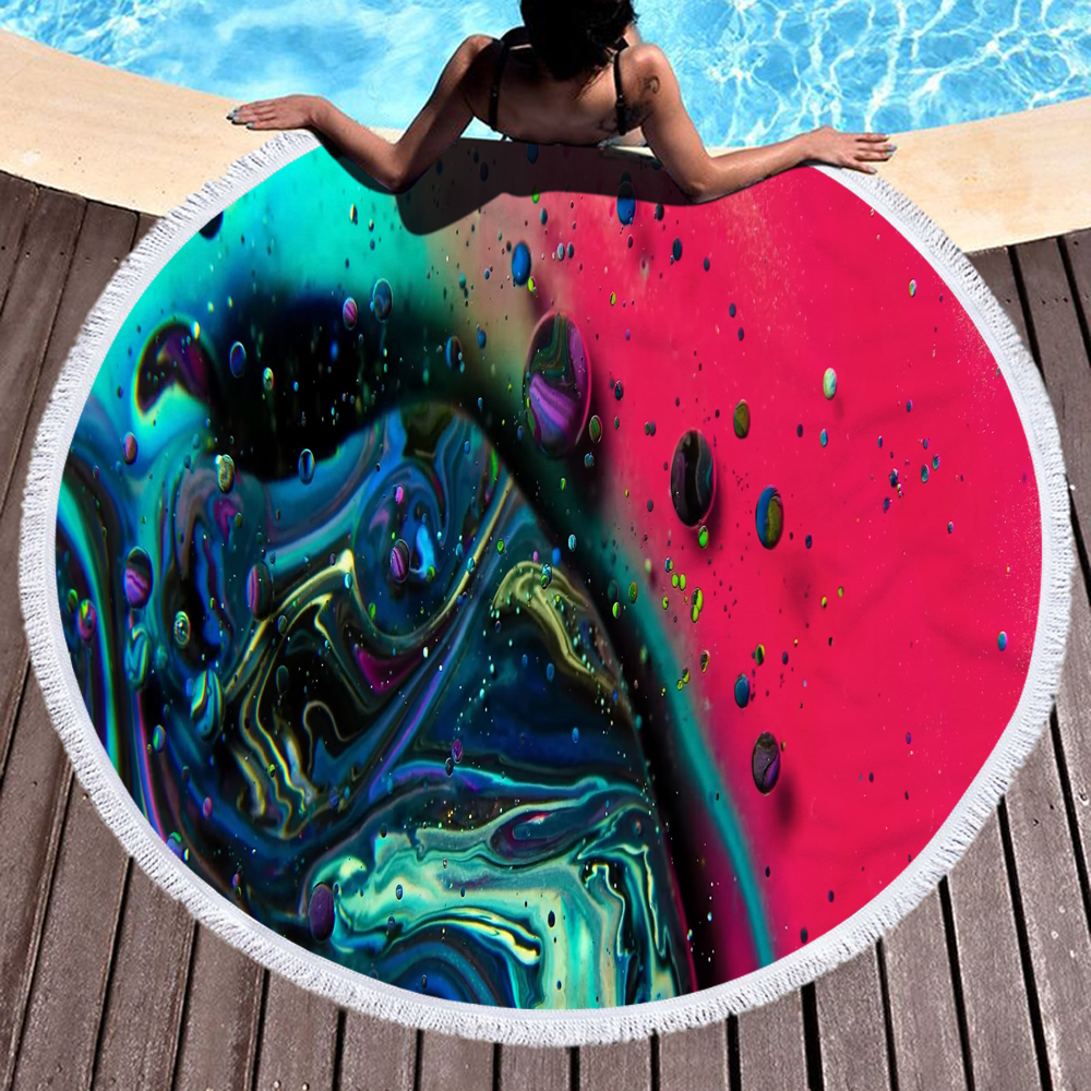 Colorful Abstract Marbling Round Beach Towel 21
