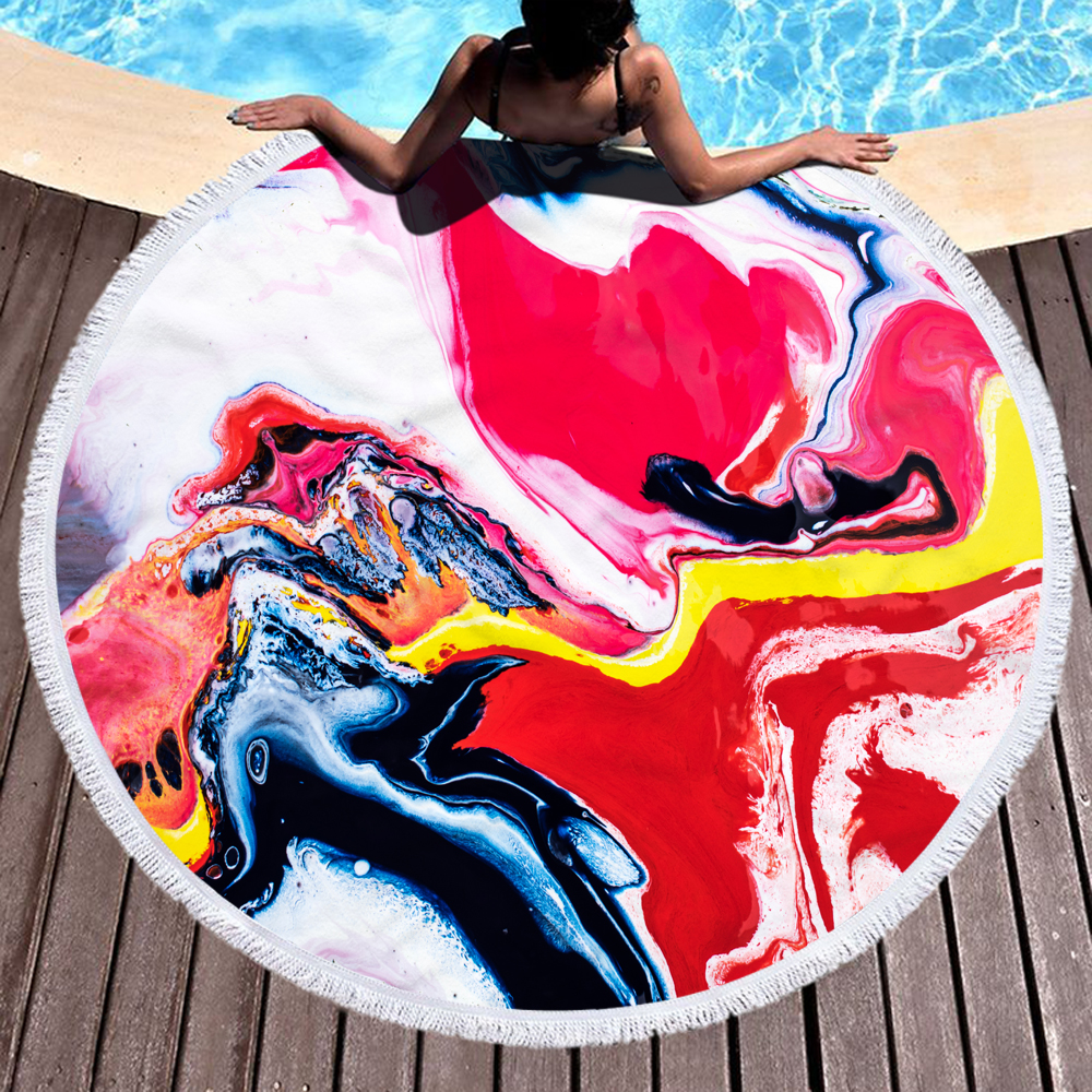 Colorful Abstract Marbling Round Beach Towel 22
