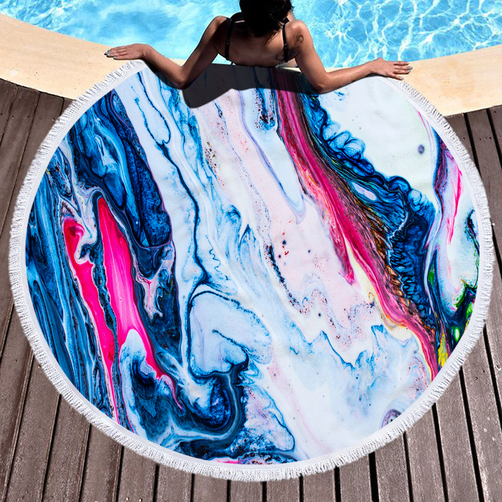 Colorful Abstract Marbling Round Beach Towel 23
