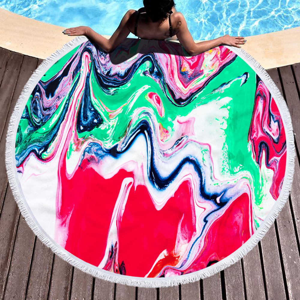 Colorful Abstract Marbling Round Beach Towel 24