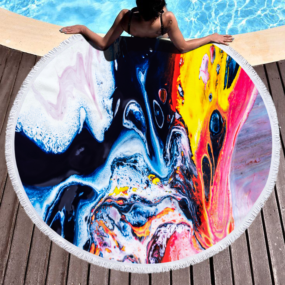 Colorful Abstract Marbling Round Beach Towel 25