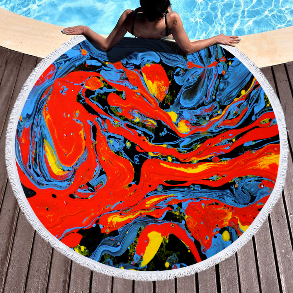 Colorful Abstract Marbling Round Beach Towel 26