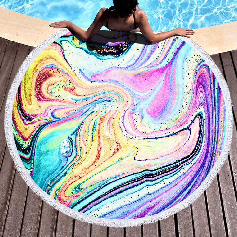 Colorful Abstract Marbling Round Beach Towel 3