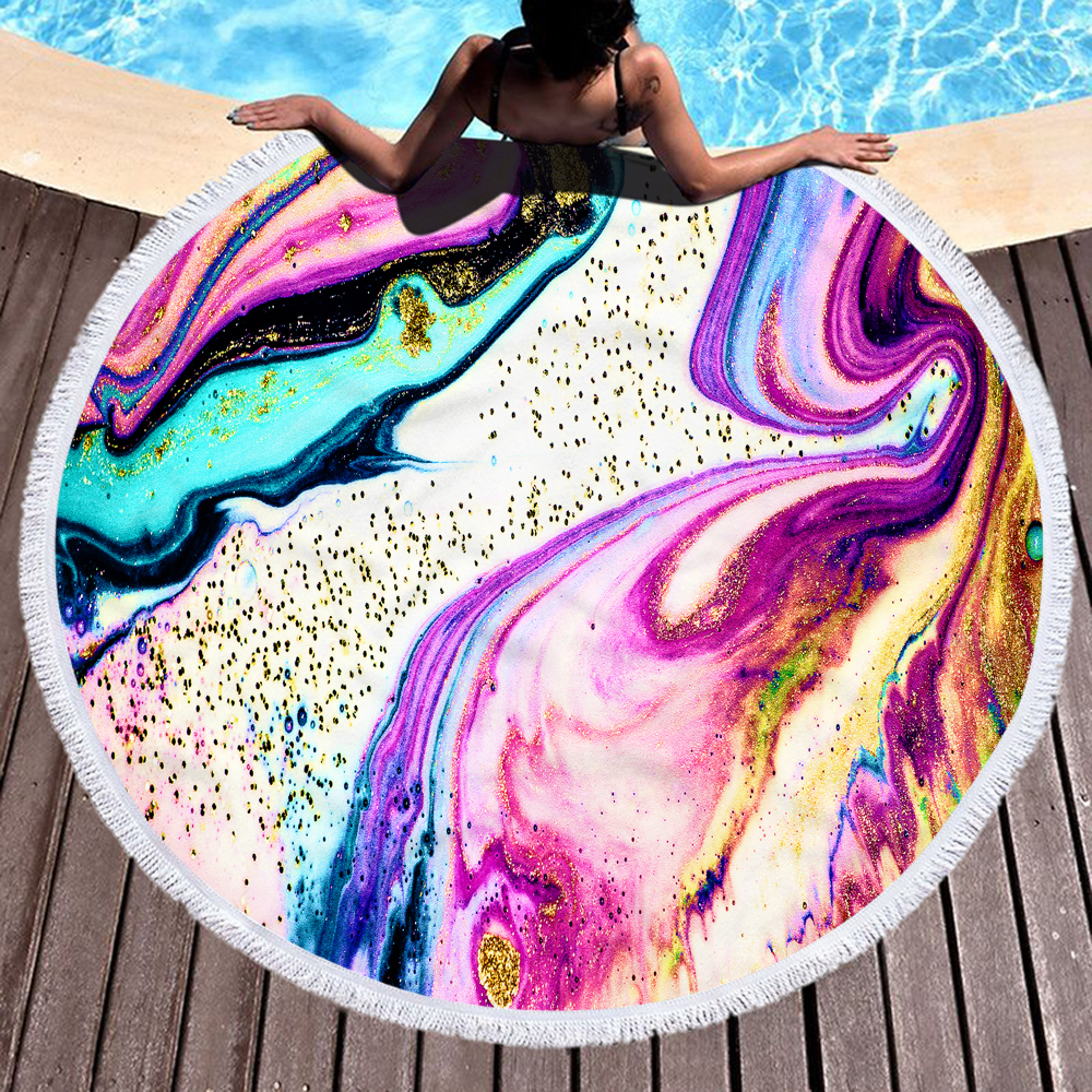Colorful Abstract Marbling Round Beach Towel 4