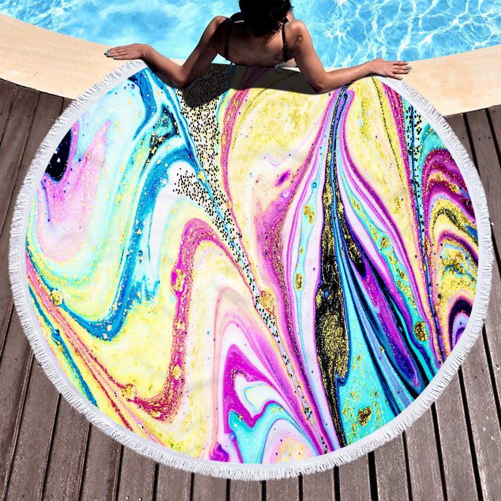 Colorful Abstract Marbling Round Beach Towel 5
