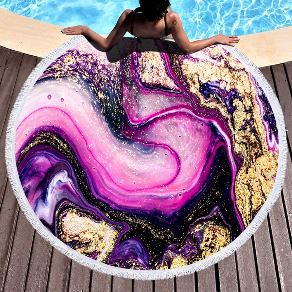 Colorful Abstract Marbling Round Beach Towel 6