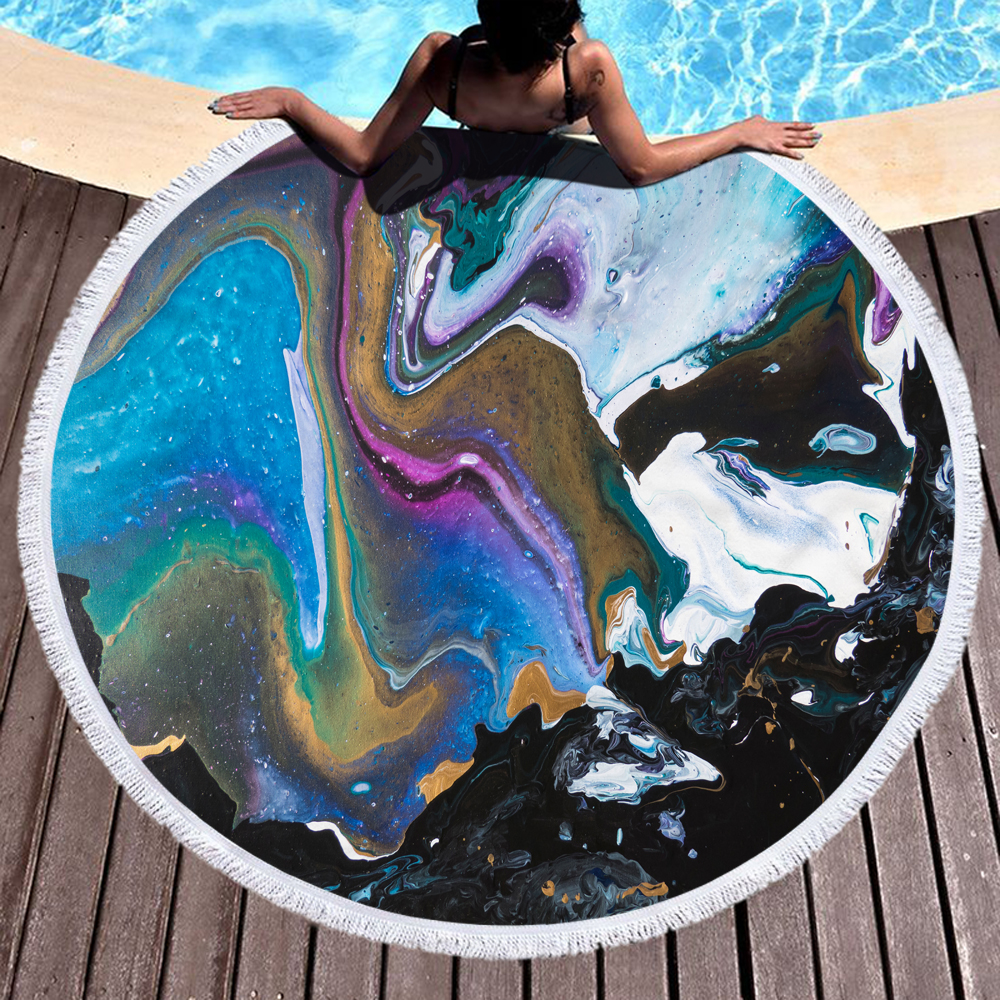 Colorful Abstract Marbling Round Beach Towel 7