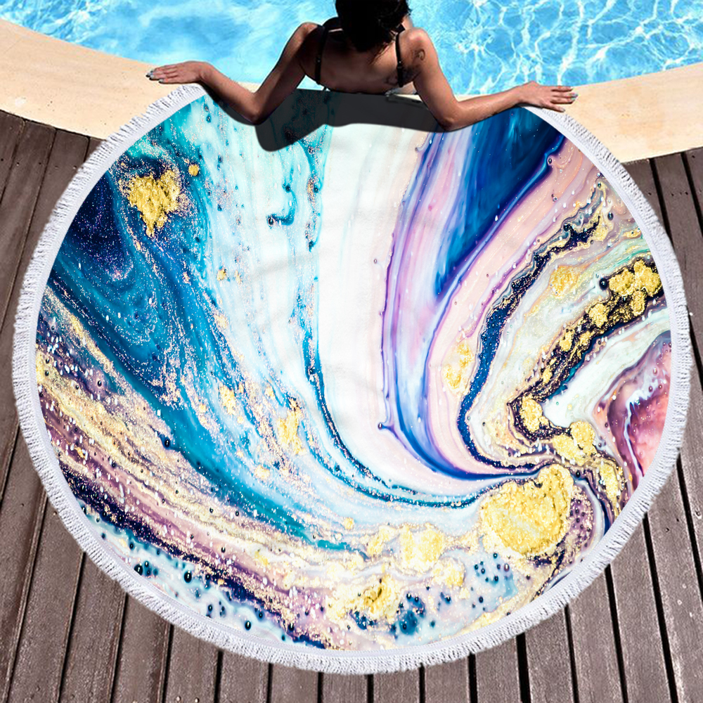 Colorful Abstract Marbling Round Beach Towel 8