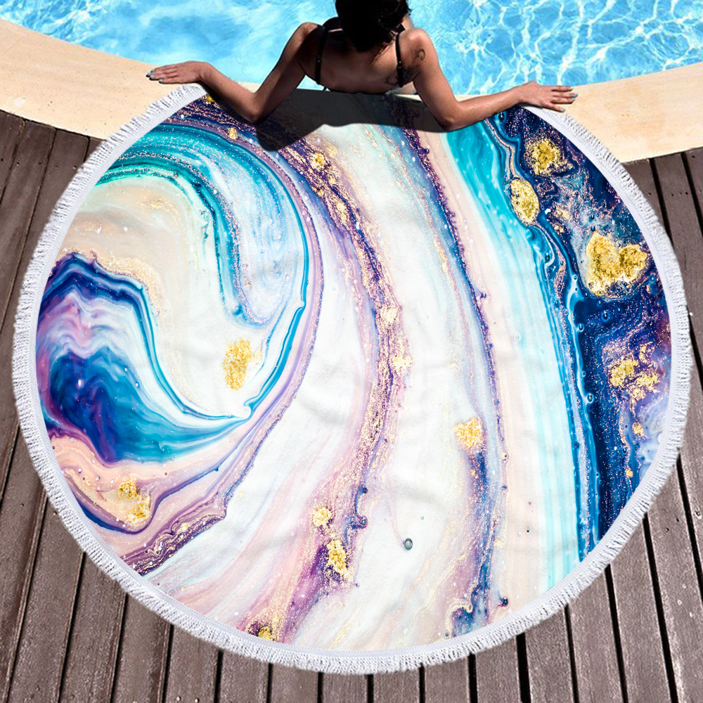 Colorful Abstract Marbling Round Beach Towel 9