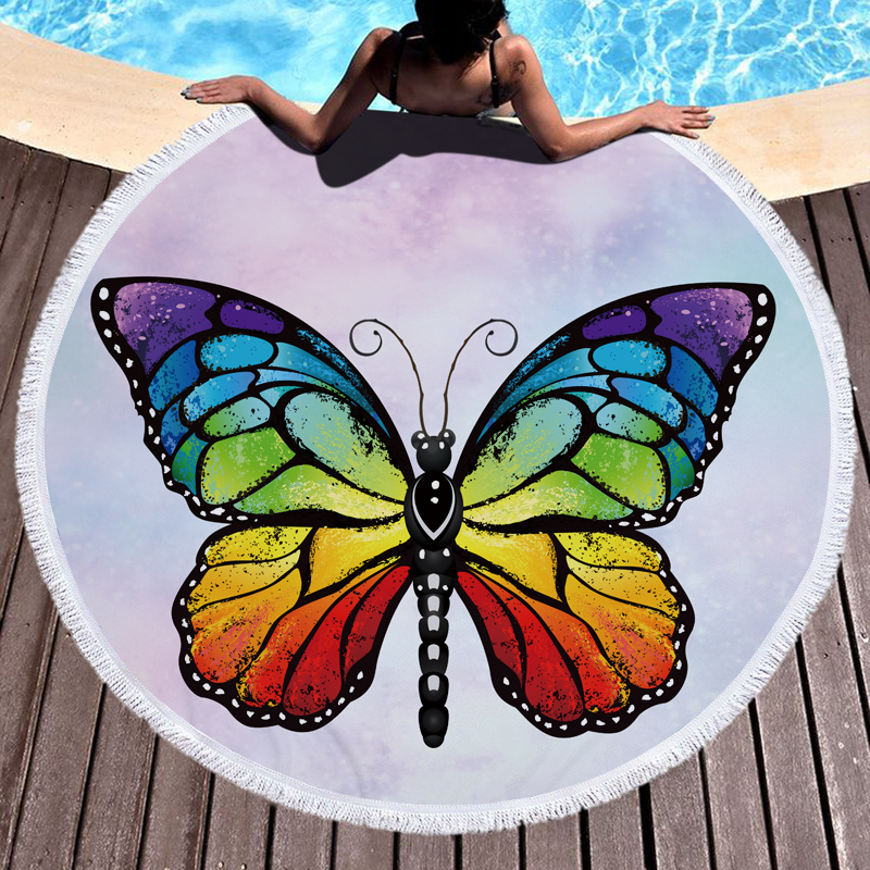 Cute 3D Butterfly Unicorn Round Beach Towel 8 Cute 3D Butterfly Unicorn Round Beach Towel For Boy and Girls 14