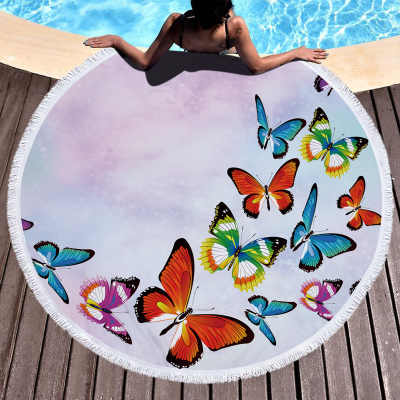Cute 3D Butterfly Unicorn Round Beach Towel 9 Cute 3D Butterfly Unicorn Round Beach Towel For Boy and Girls 16
