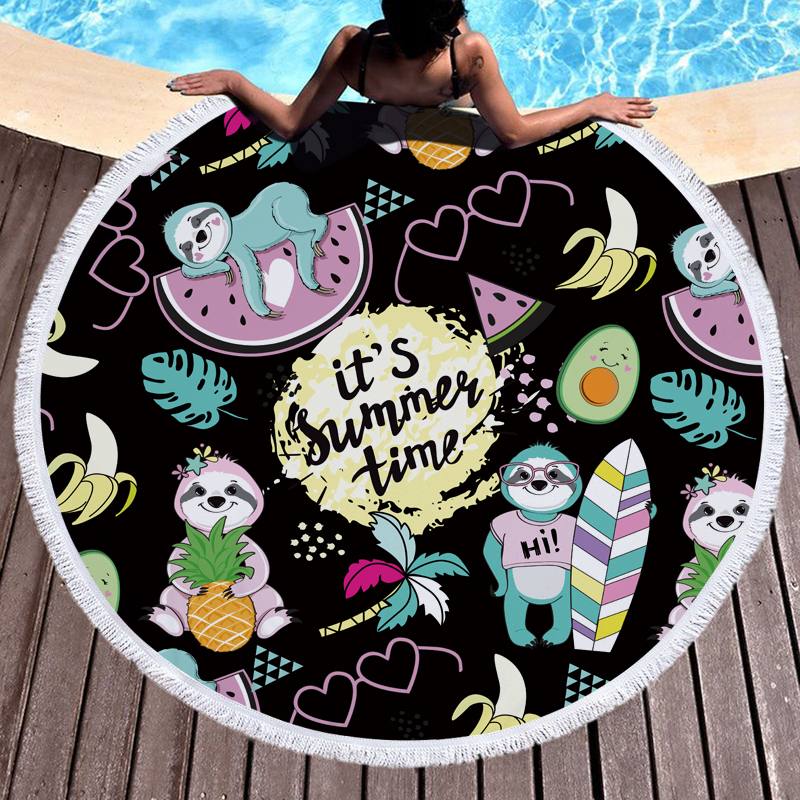 Cute Sloth Round Beach Towel 1