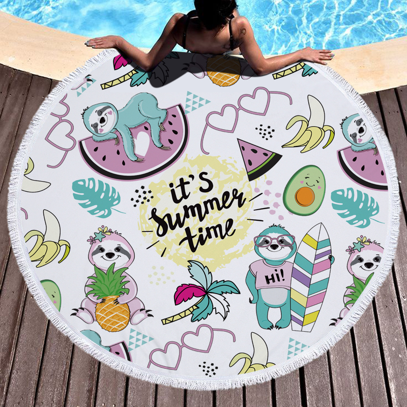 Cute Sloth Round Beach Towel 2
